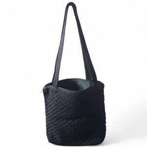 The Sak Black Crochet Tote Bag Zip Top Boho Y2K Minimalist Everyday Travel Bag